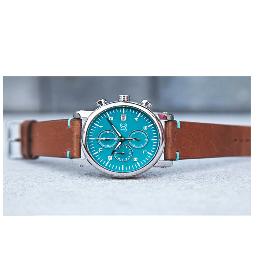 J.Ciro S3 Teal Dial Chronograph Watch - Brown Strap