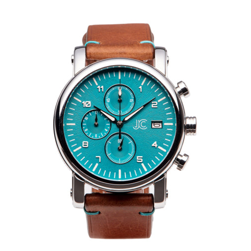 J.Ciro S3 Teal Dial Chronograph Watch - Brown Strap