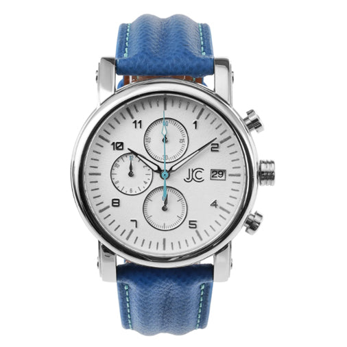 J.Ciro S3 White Dial Chronograph Watch - Blue Strap