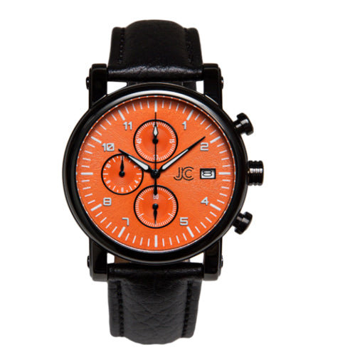 J.Ciro S3 Orange Chronograph Watch - Black Leather Orange Stitch Strap
