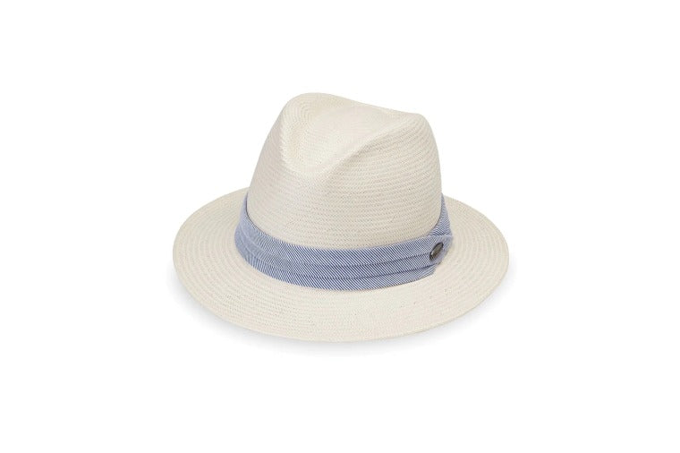 Wallaroo - Monterey Women's Sun Protection Hat - Natural with Blue Pinstripe