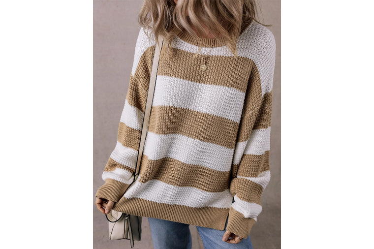 Colorblock Drop Shoulder Side Slit Sweater