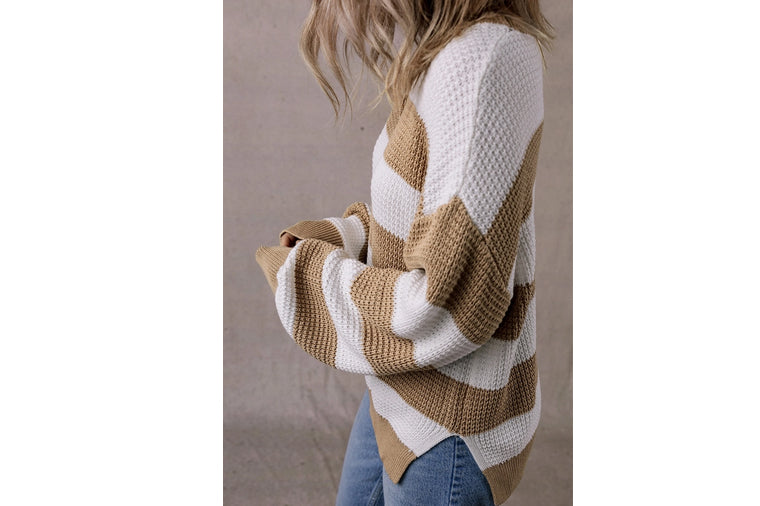Colorblock Drop Shoulder Side Slit Sweater