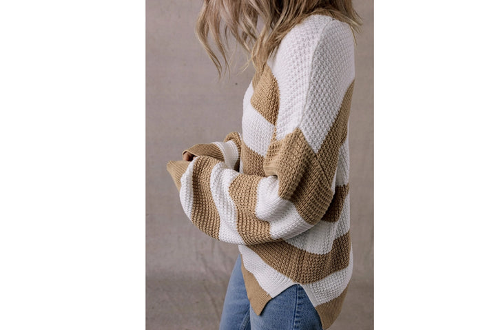 Colorblock Drop Shoulder Side Slit Sweater