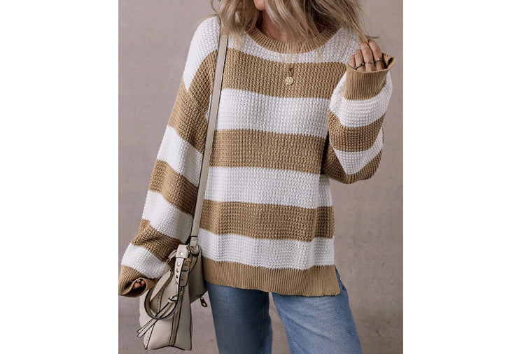 Colorblock Drop Shoulder Side Slit Sweater