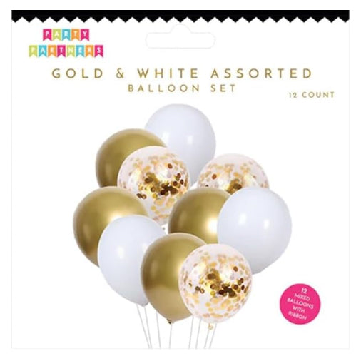 Latex Balloons for Birthday Party Decorations, 12-Count, Gold & White Confetti