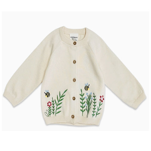 Floral Bee Embroidered Knit Cardigan 1- Viverano Organics