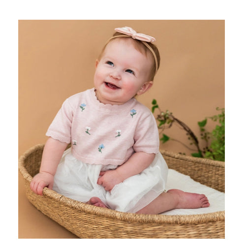 Floral Embroidered Short Sleeve Tutu Knit Dress - Viverano Organics