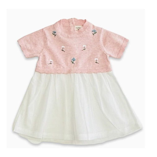 Floral Embroidered Short Sleeve Tutu Knit Dress - Viverano Organics