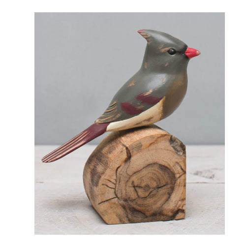 Female Cardinal Hand Carved Ornament 7"H