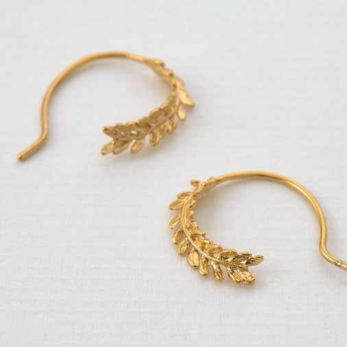 Alex Monroe - Honey Fern Leaf Loop Earrings