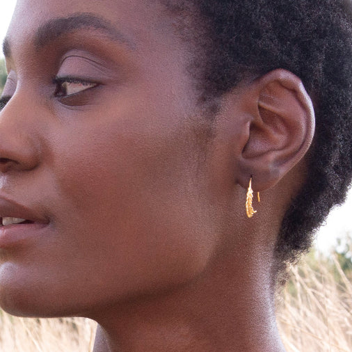 Alex Monroe - Honey Fern Leaf Loop Earrings
