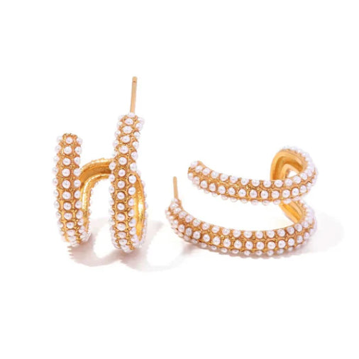 Classic C Shaped Pearl Layered Earrings - 18K Gold Plated