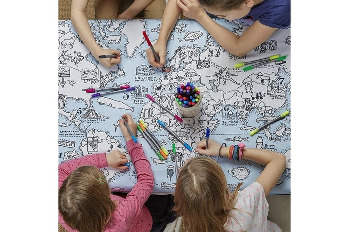World Map Tablecloth - Color In and Learn