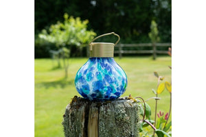 5in. Solar Handblown Glass Tea Lantern - Tidal Blue