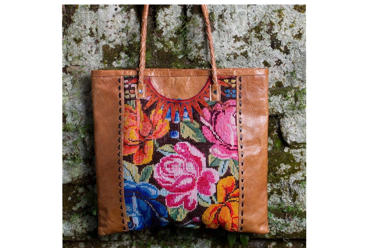 Altiplano - Huipile and Leather Tote - Natural