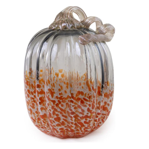 Decorative Tabletop Glass Pumpkin, Grey & Orange