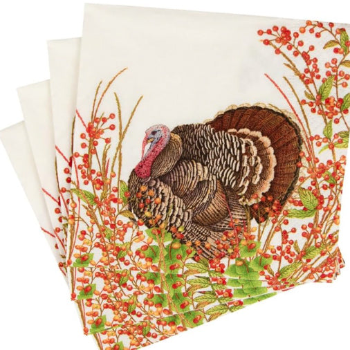 Turkey And Berries Cocktail Napkins - Set of 20