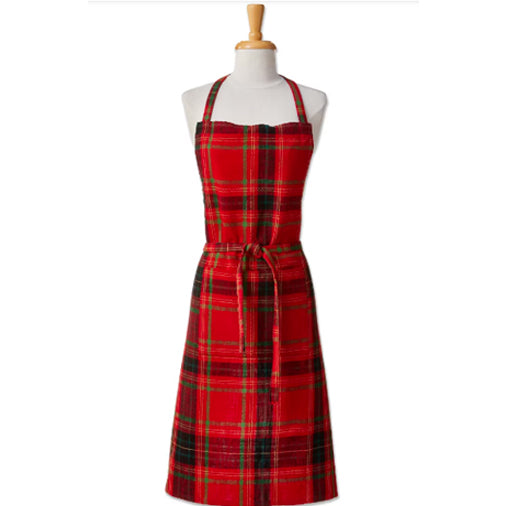 Holiday Plaid Cotton Apron, Red