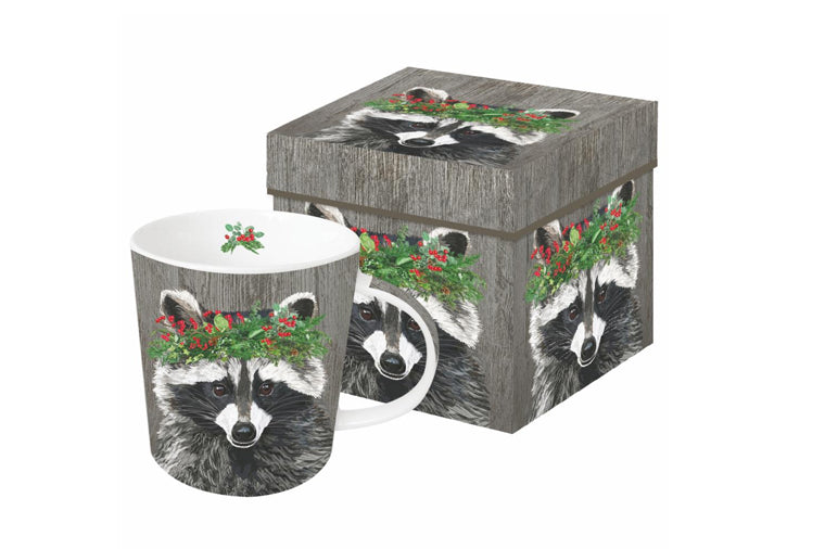 Winter Berry Racoon Gift-Boxed Mug