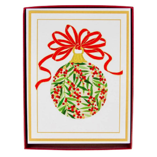 Caspari Foil Berry Decorated Ornament Boxed Holiday Cards