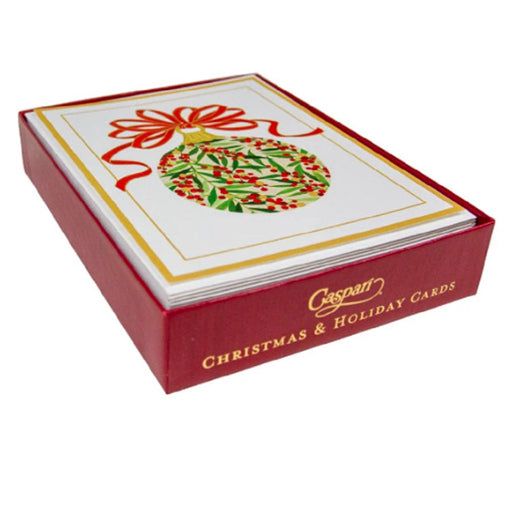 Caspari Foil Berry Decorated Ornament Boxed Holiday Cards