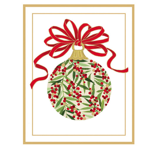 Caspari Foil Berry Decorated Ornament Boxed Holiday Cards