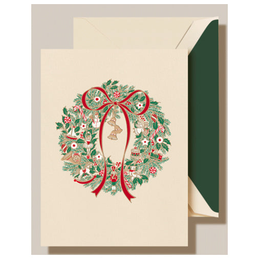 Crane Christmas Morning Wreath Holiday Cards