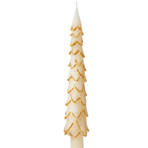 Gilded Pine Tree Ivory Taper Candle, Set of 2
