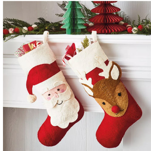 Red Multi Felt Reindeer Holiday Stocking