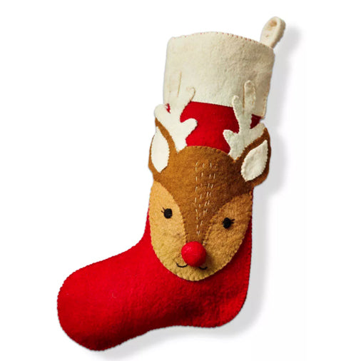 Red Multi Felt Reindeer Holiday Stocking