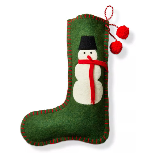 Green Felt Snowman Holiday Stocking