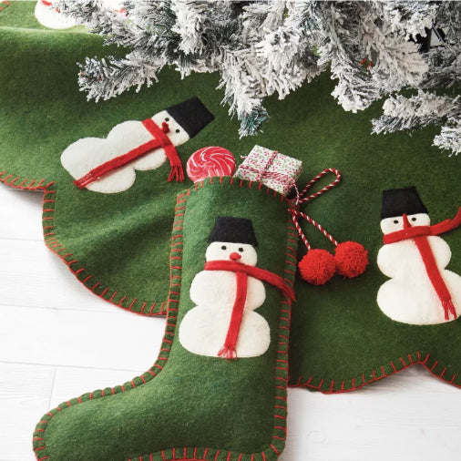 Green Felt Snowman Holiday Stocking