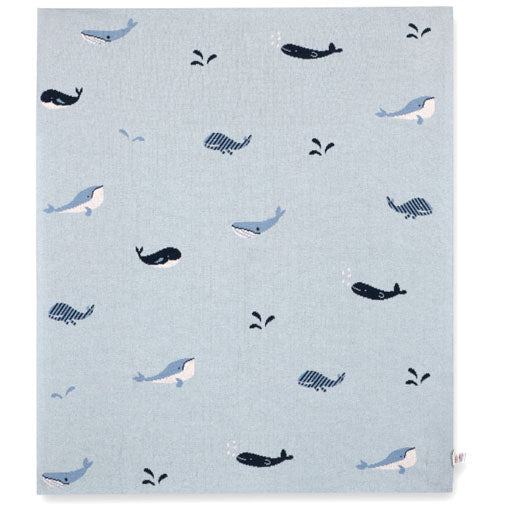Jacquard Sweater Knit Baby Blanket- Whales