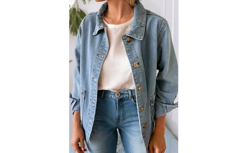 Pocketed Denim Jacket with Side Buttons