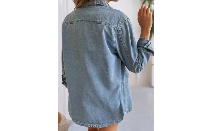 Pocketed Denim Jacket with Side Buttons