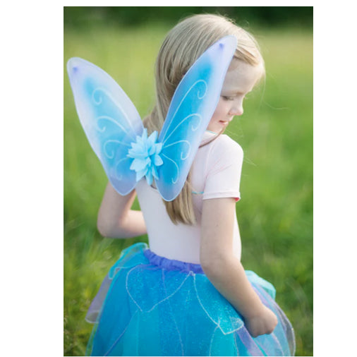 Blue Flutter Skirt Set with Wings & Wand