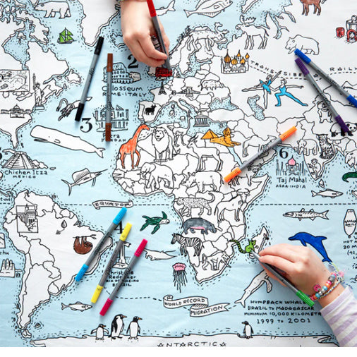 Color and Learn World Map Tablecloth
