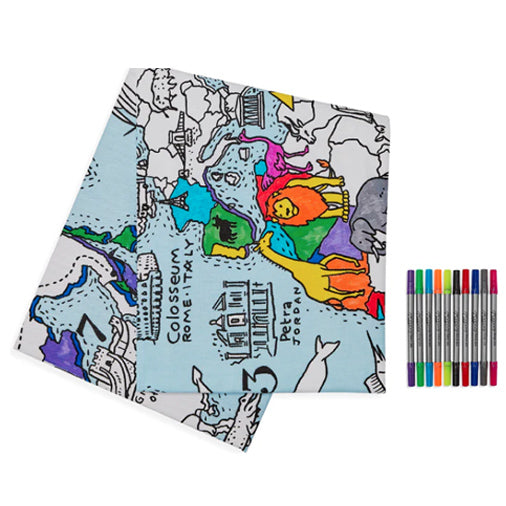 Color and Learn World Map Tablecloth