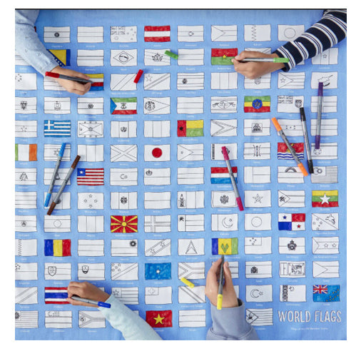 Color and Learn World Flags Tablecloth