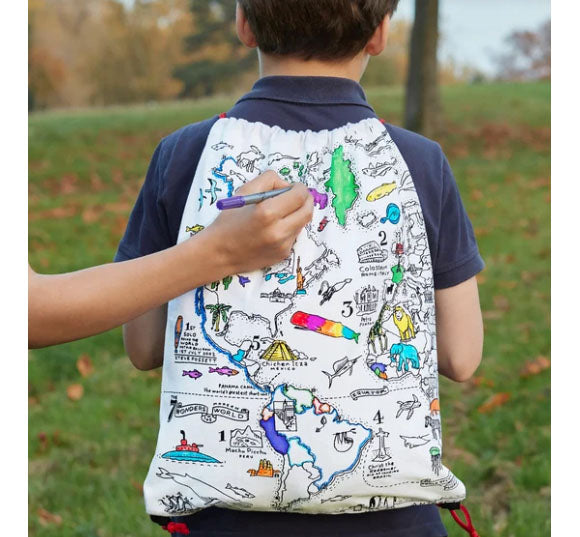 Color-In World Map Color Backpack
