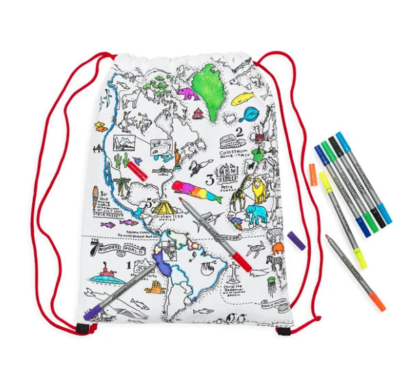 Color-In World Map Color Backpack