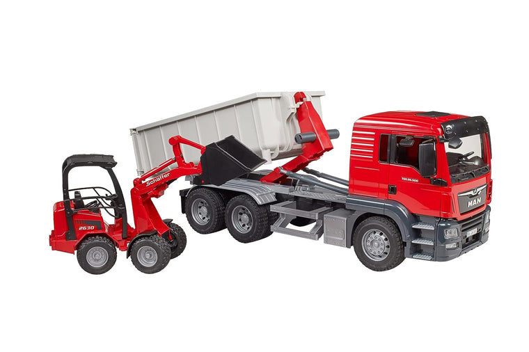 Bruder - Man TGS Truck with Roll Off Container and Schäffer Compact Loader