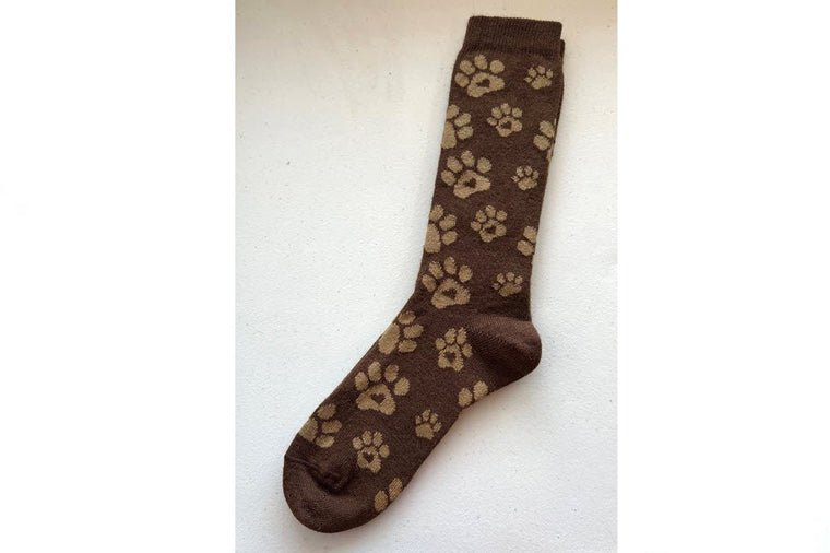 Alpaca Socks - Brown Paw Prints Large