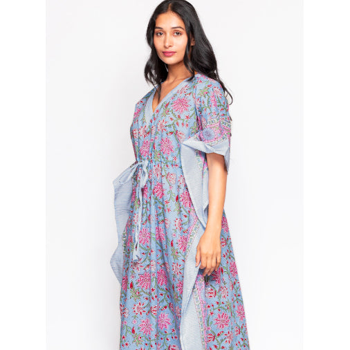 Shibori Caftan - Anjali Block Print Blue & Pink