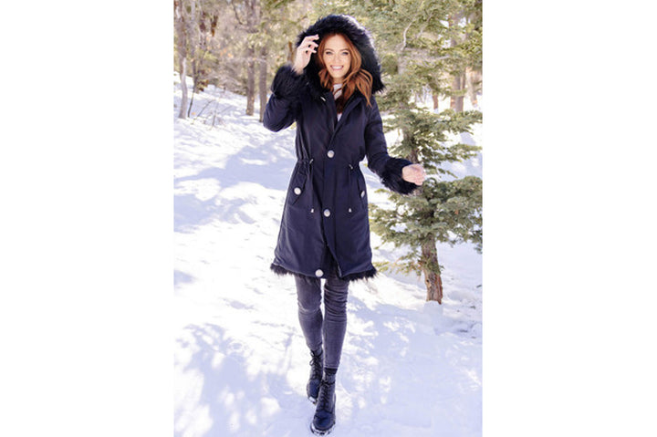 Donna Salyer's Fabulous Furs Storm Coat with Hood- Black Fox