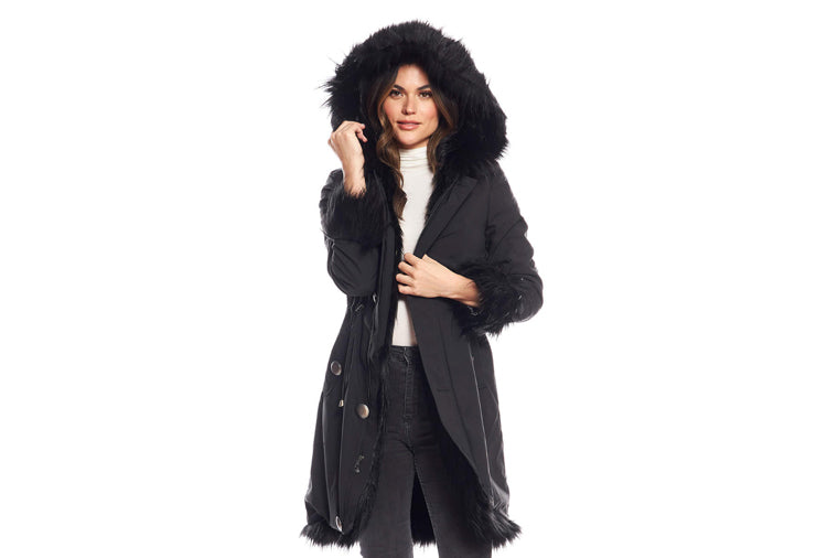 Bowerbird Donna Salyer's Fabulous Furs Storm Coat with Hood- Black Fox Black / XSmall