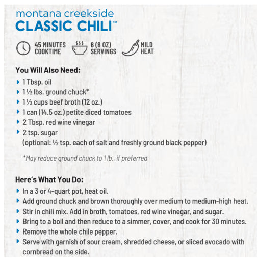 Montana Creekside Classic Chili - Frontier Soups