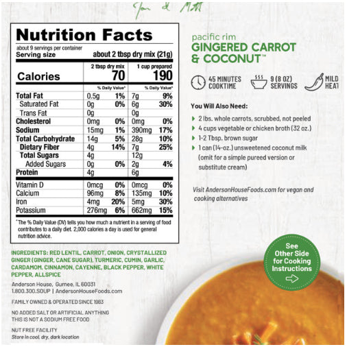 Gingered Carrot & Coconut Soup Mix  - Frontier Soups