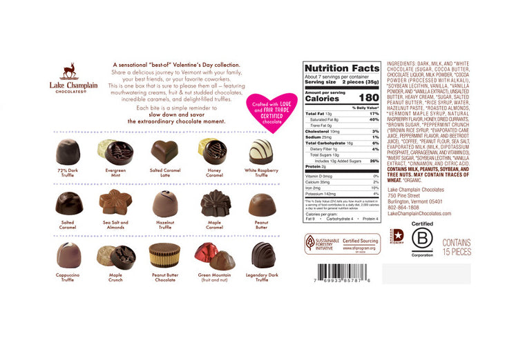 Lake Champlain Set of 15 Valentine's Day Chocolates